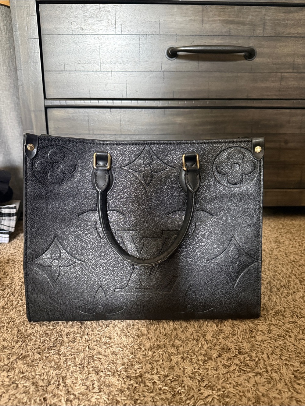 Louis Vuitton Black Embossed Monogram Tote